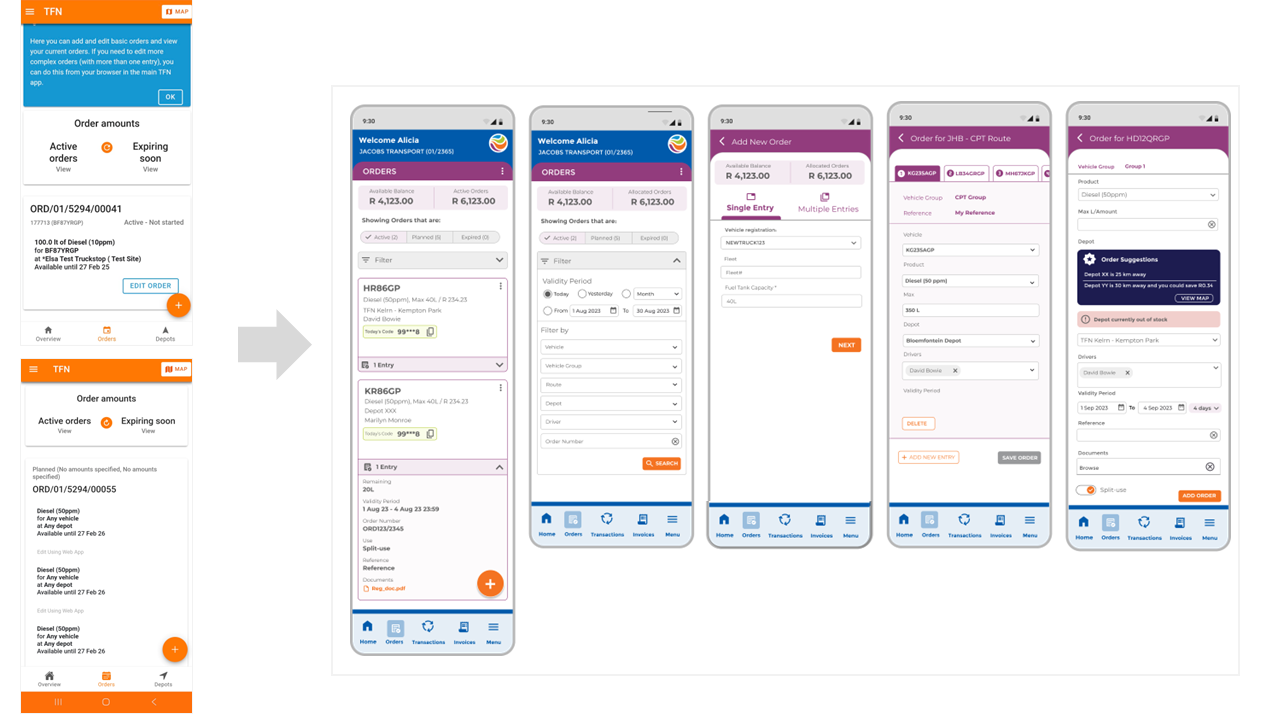 TFN Customer Portal Orders on Mobile